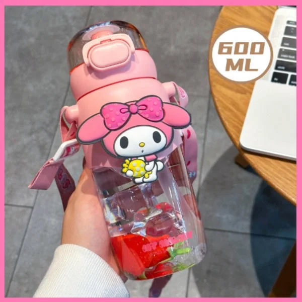 600ml Anime Pillimuki Kawaii Kuromi Cinnamoroll Melody Vesipullo Lapsille Urheilu Tee Kahvikupit Keittiötarvikkeet Tytöille Lahjoja