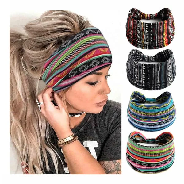Boho Pandebånd til Kvinder, Trendy Stræk Brede Hårbånd, Knyttede Turbanpandebånd, Yoga Løbe Svedbånd, Elastisk Pandebånd, Stilfuld Hårbøjle