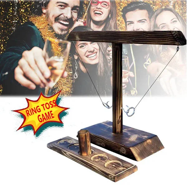 Ring Toss Game Party Toys Drinking Game Toy Wooden Ring Toss Hooks Fast-Paced Interactive Game for Bars Home Board Games Pinball Games