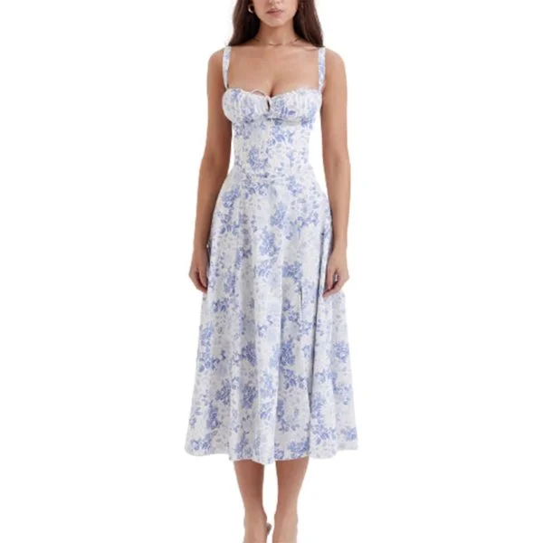 Mode Print Bustier Sundress Dragsko Lace Ärmlös klänning för kvinnor