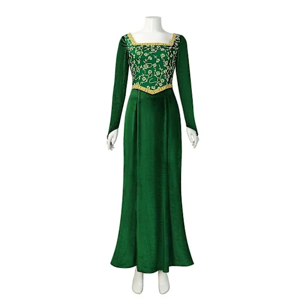 Shrek Cosplay Kostymer 2024 Prinsesse Fiona Trykt Kjole Kvinner Sexy Firkantet Hals Fløyel Langermet Kjole Halloween Karneval Klær Grønn XXL