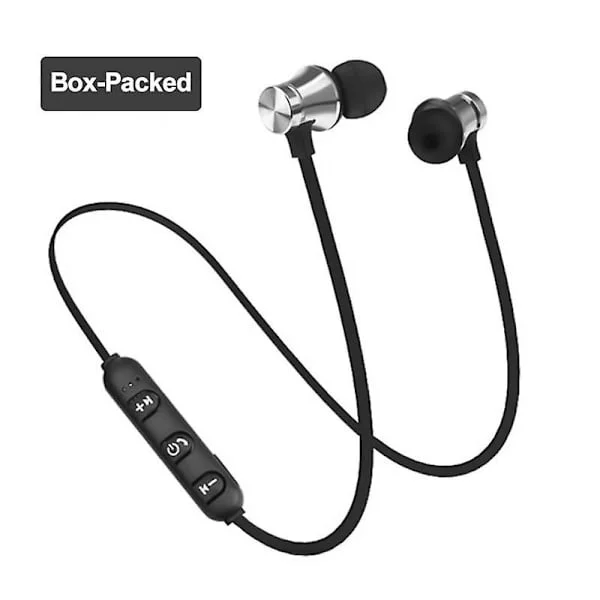 Trådlösa magnetiska Bluetooth-hörlurar Handsfree-headset med mikrofon brusreducerande hörlurar för Huawei Xiaomi Samsung med box silver329