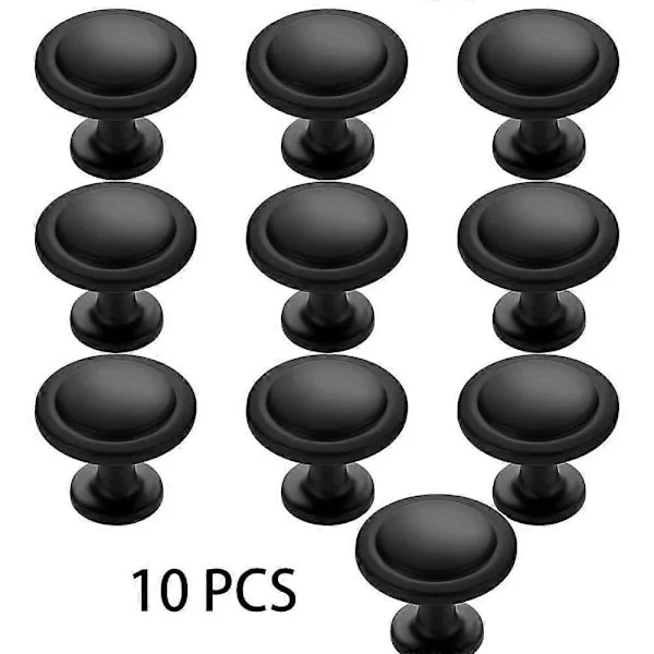 10-pack Kök Dörrknoppar 1-1/4 " Lådknappar Skåpsknoppar Matt Svart Zinkknoppar Lådhandtag Dörrknoppar