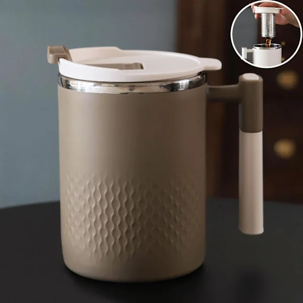 Kaffekrus To Go kaffe, termokrus med låg og si, te-si kop i rustfrit stål, kop, kaffekop tekrus 450 ml Khaki