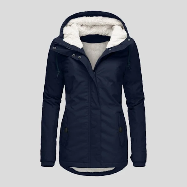 Waterproof Fleece Lined Warm Winter Hooded Jacket for Women - Navy Blue - Size S Navy Blue S