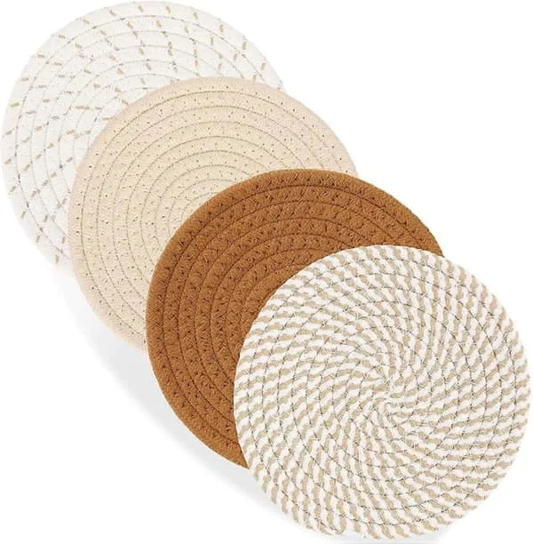 PurewH Bomullstau vevd spisebrikke hjemme spisebrikke understell gryteunderlag moderne minimalistisk varmeisolasjonsmatte Kaffefarge, sett med 4 (18cm