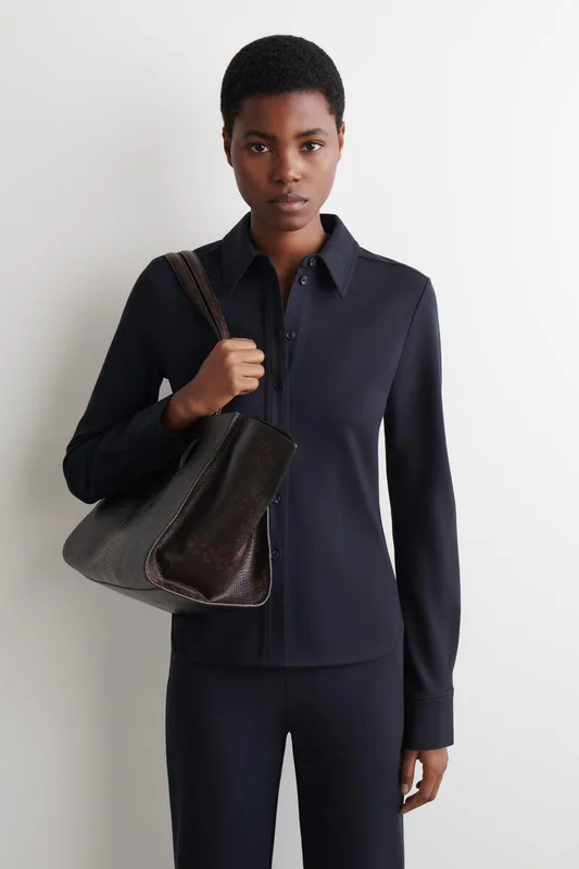 COS Women's Jersey Shirt in Navy