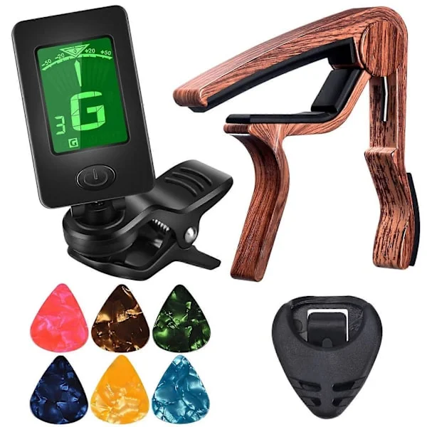 Guitar Capo Tuner til Ukulele Basguitar med Plektrum og Plektrumholder