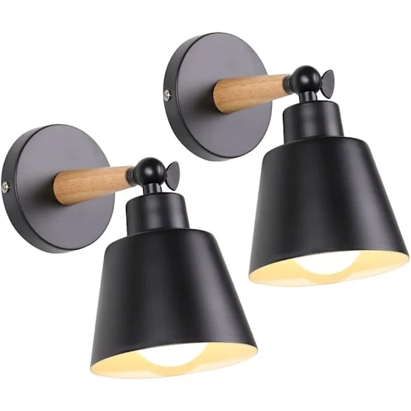 Pakker Vintage Industrielle Vegglamper Taklamper E27 Justerbar Metall Innendørs Vegglampe Retro for Soverom Kjøkken (Ingen Bryter, Svart)