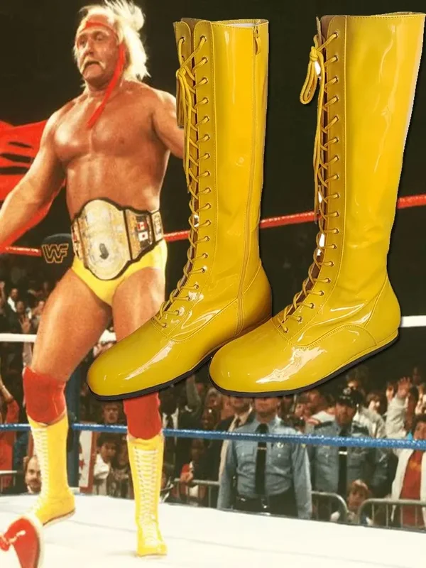 AliExpress - Hogan Gelb-Schwarze Wrestling-Stiefel, Professionelle Schnürstiefel mit Hohem Schaft aus Leder, Herren-Ringkampfstiefel, Wrestling-Schuhe