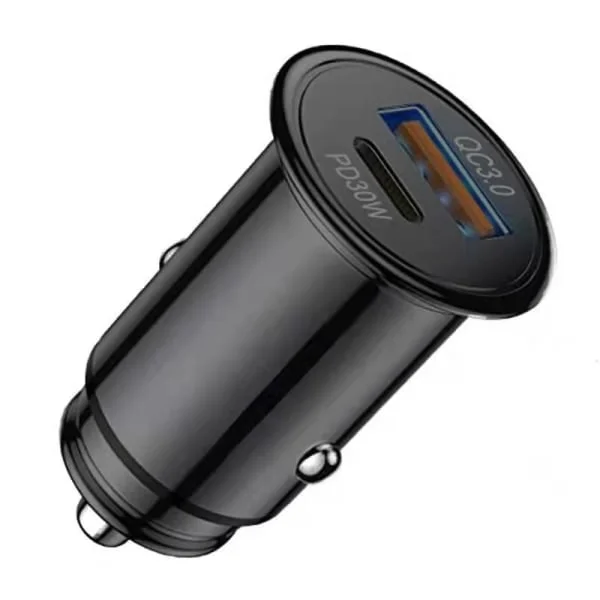 USB-sigarettenner, USB C PD 30W hurtiglader billader, USB A QC3.0 hurtiglader USB-sigarettenner lader for iPhone 14 13 12 11 Pro Max Samsung S21