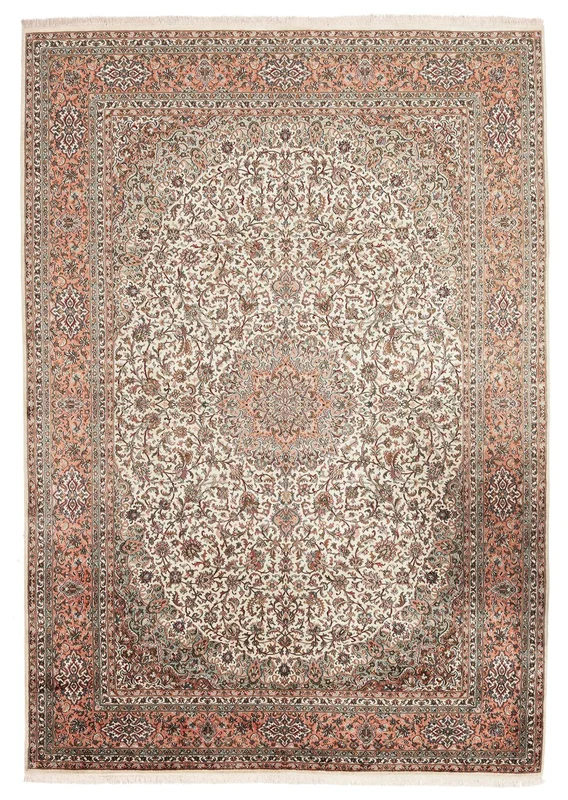 Handgeknoopt Kashmir Puur Zijde Vloerkleed 216X313 Zijden Tapijt Bruin/Beige