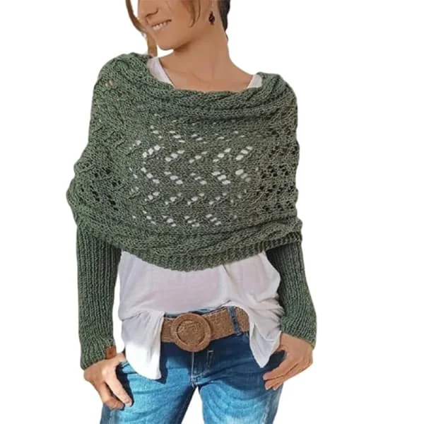 Cable Knit Sweater Scarf with Sleeves Double Sleeve Wrap Shawl for Women Light Green 260cm