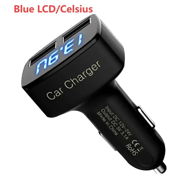 Dobbel USB Sigarettenner Billader Hurtiglader Sigarettennerkontakt 3.1A Utgang Voltmeter Amperemeter Tester Billader Strømforsyningsadapter