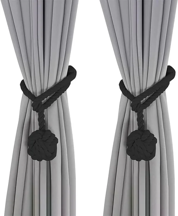 Black Curtain Tiebacks, 2 Pieces Curtain Holdbacks, Handmade Curtain Ties Rope, Buckle Curtains Decoration for Bedroom and O