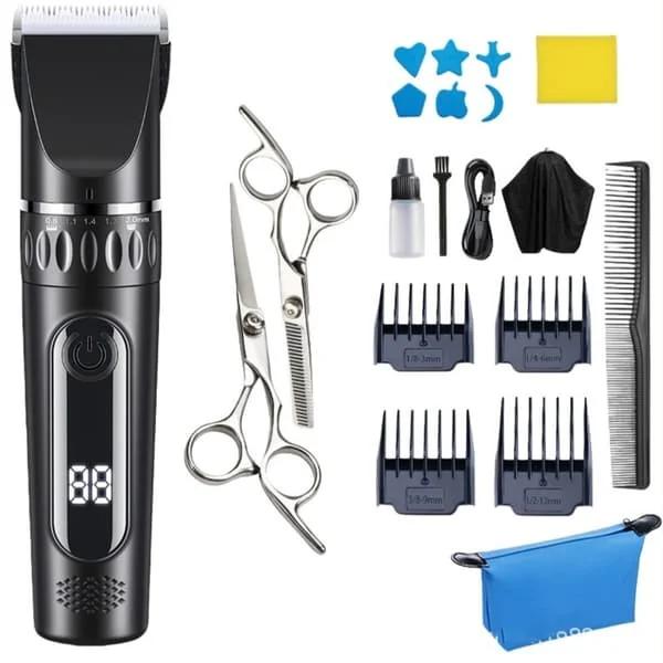 Cordless Electric Hair Clipper Set - Black Standard Kit with Dual Steel Scissors