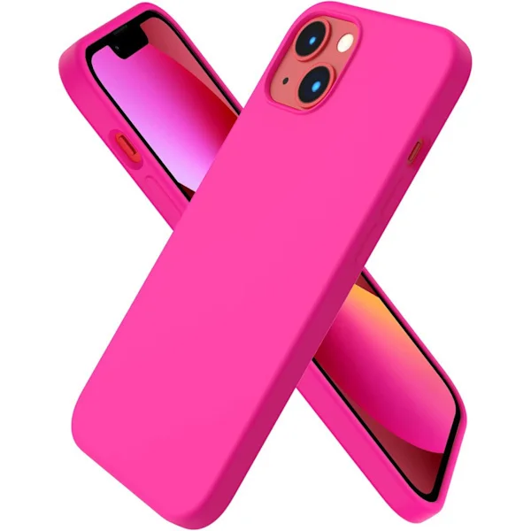 iPhone 13 Cover, Flydende Silikone Cover til 6,1 Tommer iPhone 13, Ultratyndt Cover, Stødsikkert Beskyttende Blødt Cover med Fuld Dækning, Hot Pink 