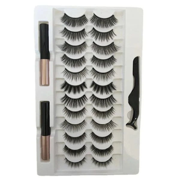 Magnetiska lösögonfransar Eyeliner Kit, 12 par magnetiska ögonfransar, naturliga 3D-lösögonfransar