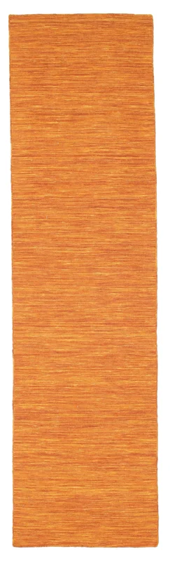 Enfärgad Liten Handloom Flat Matta - Orange 80X300 Ull, Modern Stil