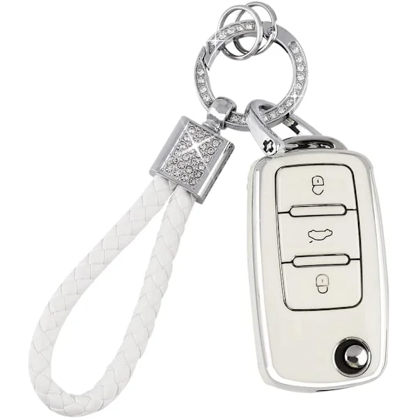 Nyckelringsskydd för Volkswagen VW Bilnyckel Tiguan Jetta Beetle Passat Golf GTI Tillbehör Söt TPU Smart Keys Fodral Skal Protector Bling Kristall