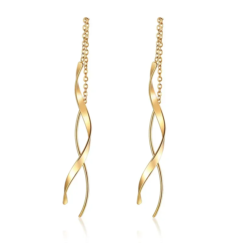AliExpress - Frauen Spirale Bar Kette Einfädler Ohrringe Lange Tropfen Ohrringe Gold silber farbe Edelstahl Gekrümmte Twist Baumeln Ohrringe