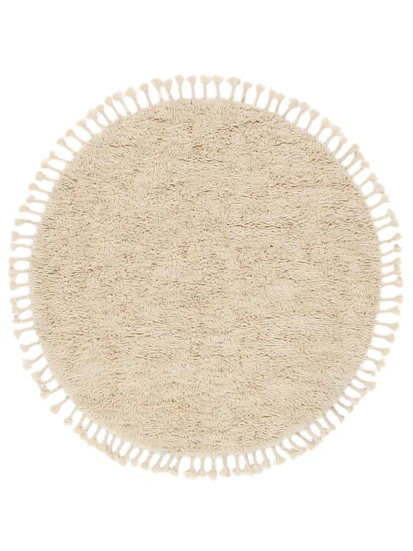 Shaggy Rug Wool Mela Shaggy Off White Round Small Oeko-Tex