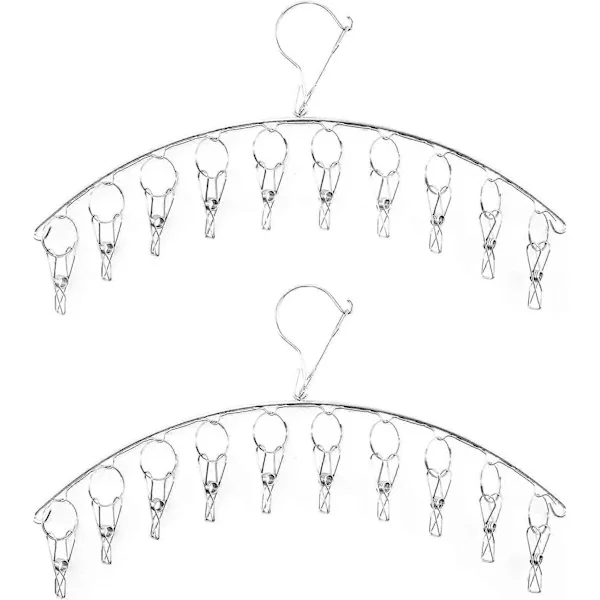 Clothes Drying Rack, Sock Hanger with 10 Clips, 2-pack Stainless Steel Hangers for Drying Socks, Baby Clothes