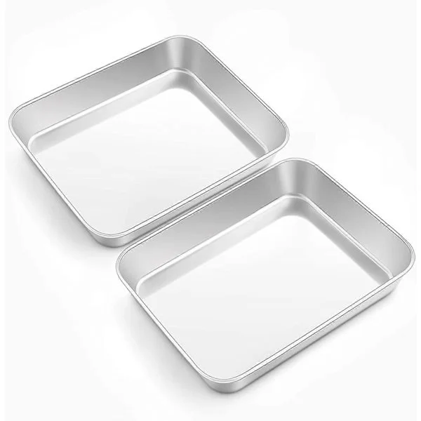 Small Baking Dish, 2-pack, Deep Cake Pan, Rectangular Baking Tray, Pans Ideal for Lasagna, Cakes, Pizza, Flat Surface, Dishwasher Safe, 23x17x5 cm - 