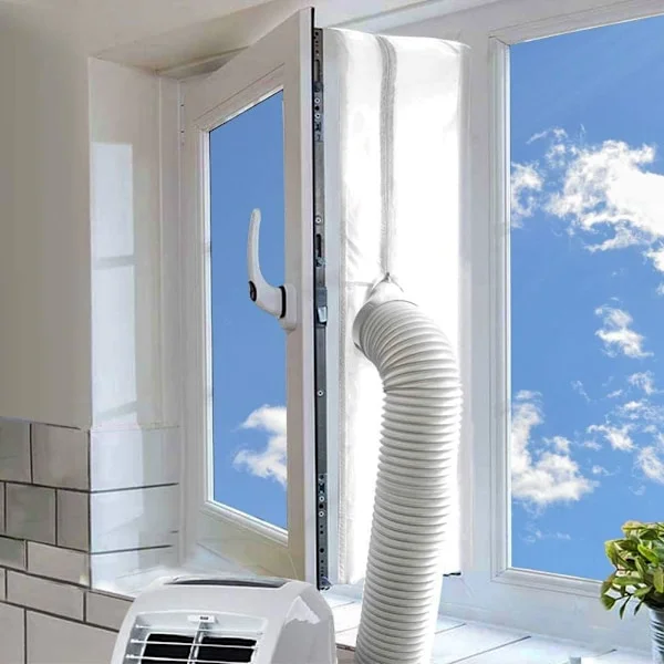400 cm/158 tum fönstertätning för portabel luftkonditionering och torktumlare, anti-varmluftsventilationsskärm med dragkedja och självhäftande remsor