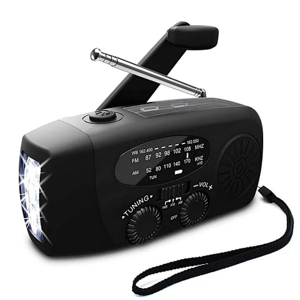 Vevradio / Nödradio Solcell Ficklampa Powerbank