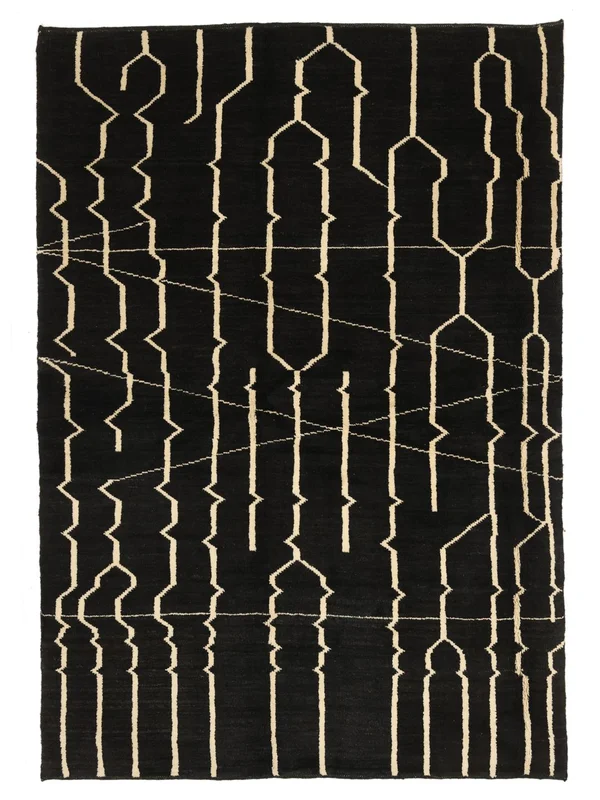 Hand Knotted Moroccan Berber Rug 108X239 Oriental Wool Black/Brown Small
