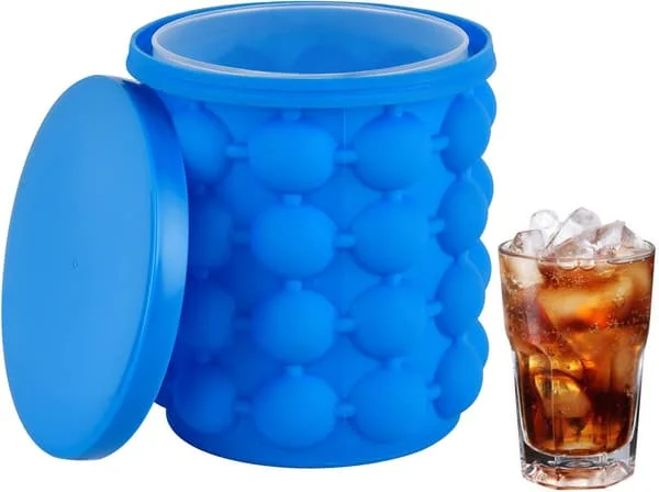 (SC) Elegant Chills Silicone Ice Bucket, Ice Cube Maker with Round Portable Design, Ensures Safe Material and Longer Cooling Time for Versatile Use