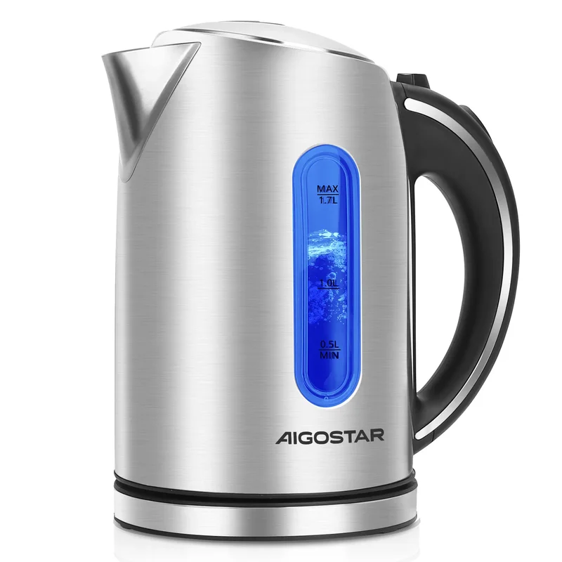 AliExpress - Aigostar Wasserkocher Edelstahl 1,7 liter, Elektrischer Wasserkocher mit Kalkfilter, LED Beleuchtung Wasserstandsanzeige, 2200 Watt, 