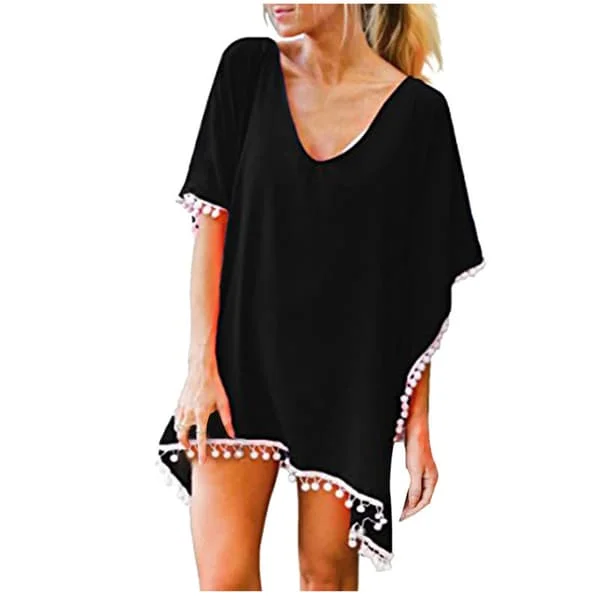 Kvinders Chiffon Badetøj Strand Badetøj Cover Ups til Badetøj --- Sort D(Størrelse XL)