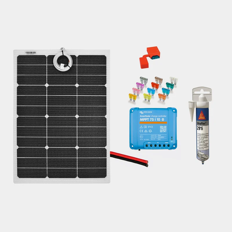 Solcellspaket för fast installation Juni Solar Flush Mounted Cable, 60 W, monokristallin, flexibel, 12 V, 580 x 540 x 3 mm, med MPPT-regulator (10 amp