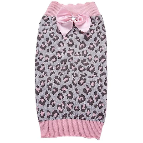 Varm kattesweater med leopardprint, strikket vest til katte, hvalpe og små dyr - M