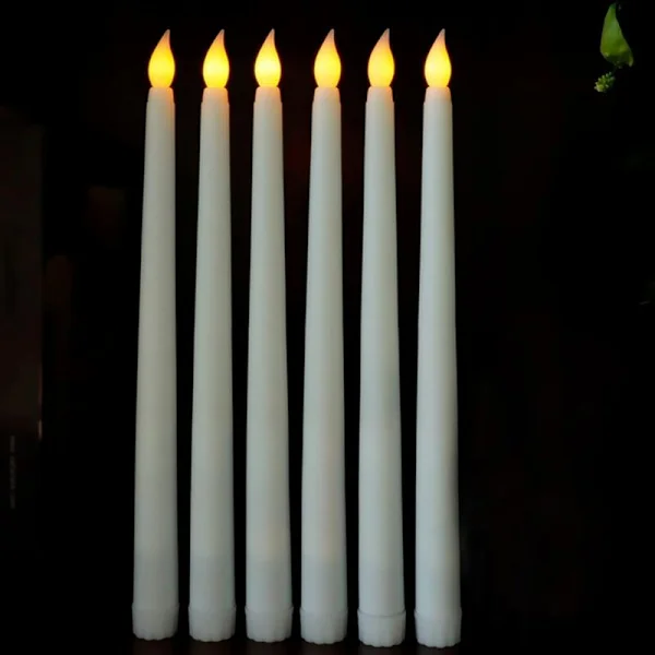 LED-stearinlys, flammeløse stearinlys, batteridrevne stearinlys, LED lange stearinlys sæt med 6