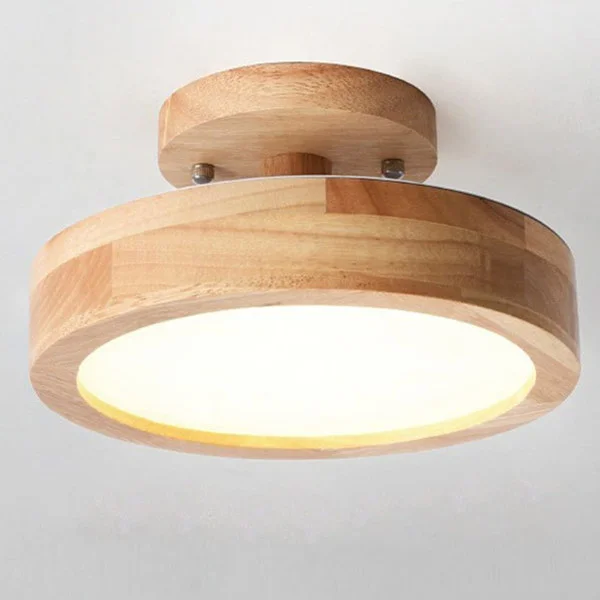 LED rund taklampe i tre, 12W Ø23cm Moderne trebase innendørs rund innfelt montering, 3 farger dimbar taklampe