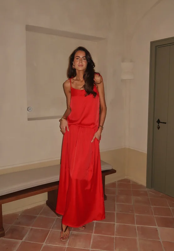 BUBBLEROOM - CC Viscose Maxi Satin Skirt - Red