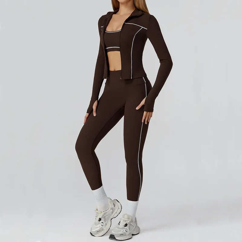 AliExpress - 2/3 pièces costume de Yoga ensemble de sport ensemble de sport pour femmes vêtements d'entraînement de Fitness femme à manches longues 