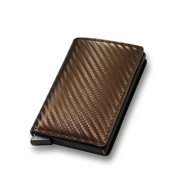 Carbon Fiber Credit Card Holder Wallets Men RFID Black Magic Trifold Leather Slim Mini Wallet Small Money Bag Men's Bag Carbon Bronze