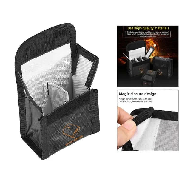 Brannsikker Lipo Safe Bag for Lipo Batterilagring og Lading, Solid Lipo Batteribeskyttelse (9x11,3x5cm) Svart S