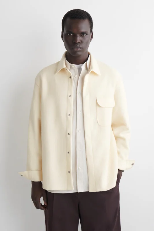 COS Men's Boiled Wool Overshirt in White