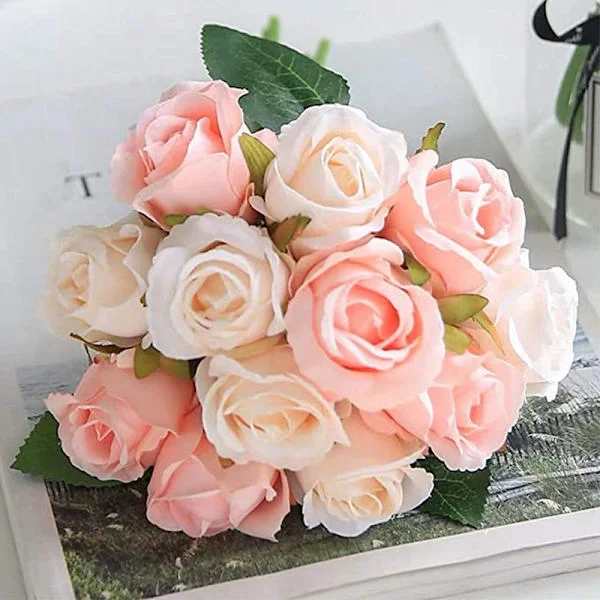 24-pakning kunstig rosebukett silkeblomst med stilkrose A