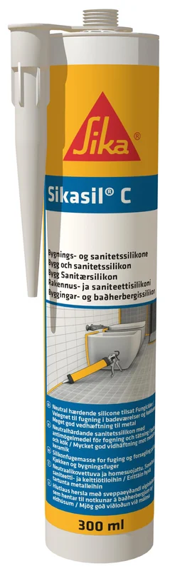 Sika Sil-C Fogmassa 300 ml, sanitetssilikon 300 ml, Ljusgrå, Kemteknik