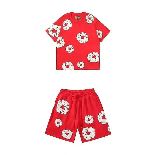 Men's Summer Shorts Set 2025, Soft Cotton Blend, Casual Comfort for Gym and Travel, Two-Piece Outfit Red Suit