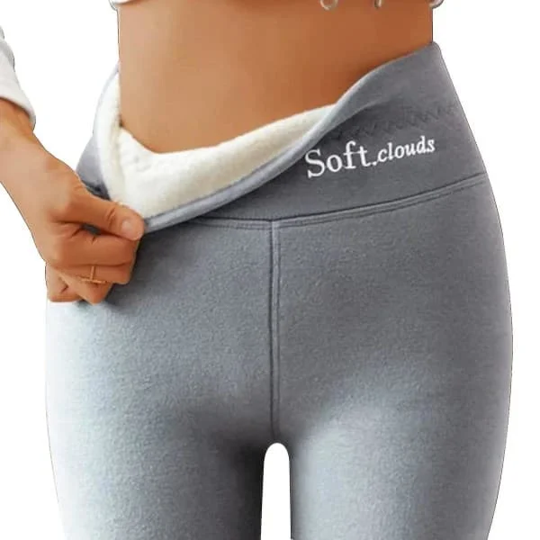 Dam Vinter Sherpa Fleecefodrade Leggings Termiska Varma Byxor Stretchiga Tjocka Mjuka Ljusgrå M