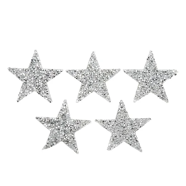 5-star Iron-on Patches 6 cm Silver Resin Shiny Rhinestone Five-pointed Star Hot Melt Adhesive Iron-on Patches DIY Clothing