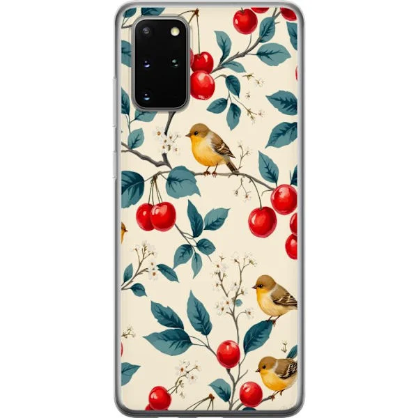 Kompatibelt Mobilskal till Samsung Galaxy S20+ Söta små fåglar bland röda körsbär och gröna blad naturinspirerat mönster