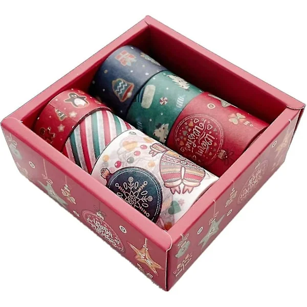 Joulu-Washi-teippi, 6 rullaa koristeellista washi-teippiä, itseliimautuva teippi washi-maalarinteippisetti tee-se-itse-askarteluun lahjojen 